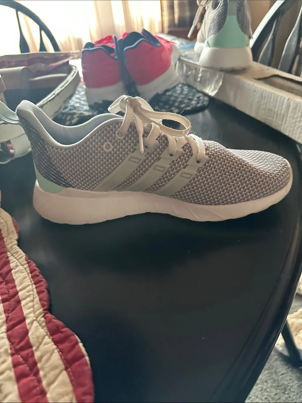 adidas Light Gray Mesh Athletic Shoes with Mint Accent